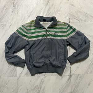 Lonsdale track jacket with green and grey horizontal stripes